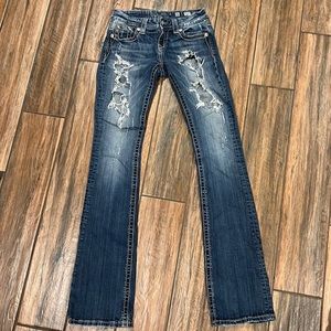 Miss Me distressed size 26 signature boot denim jeans with rhinestones